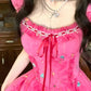 Rose red embroidered tie-dye dress R9087
