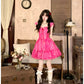 Rose red embroidered tie-dye dress R9087