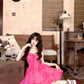 Rose red embroidered tie-dye dress R9087