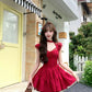 Burgundy French ballet style fitted waist dress R9088