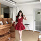 Burgundy French ballet style fitted waist dress R9088