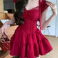 Burgundy French ballet style fitted waist dress R9088