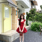 Burgundy French ballet style fitted waist dress R9088