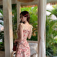 Red dress with lace trim R9089