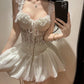 White Floral Lace Sweetheart Neck Party Dress R9091