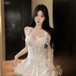White Floral Lace Sweetheart Neck Party Dress R9091
