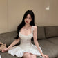 White Floral Lace Sweetheart Neck Party Dress R9091