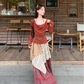 Fairy outfit two-piece suit design halter neck t-shirt fake two-piece plaid skirt suit R1699