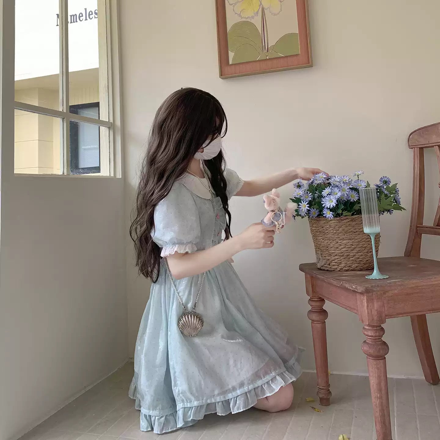 Soft Pastel A-Line Bow Waist Casual Dress R9092