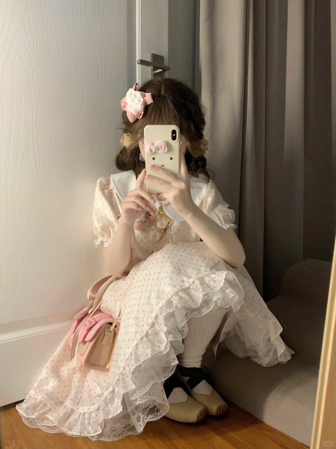 Soft Pastel A-Line Bow Waist Casual Dress R9092