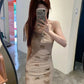 Y2K Brown Tie-Dye Cami Slip Dress R9093