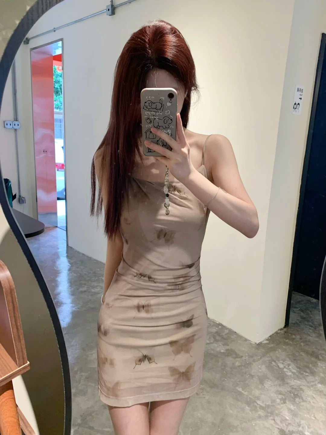 Y2K Brown Tie-Dye Cami Slip Dress R9093