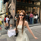 French-style color-blocked polka dot print dress R9096