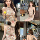 French halter neck A-line romantic floral print dress R9097