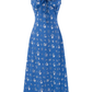 2025 Summer New Retro Blue Floral Ruffle Waist V-Neck Holiday Dress R0976