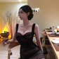 Royal sister style mesh suspender dress 2025 pleated waist hip slit skirt R1101