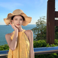 Beach dress yellow jacquard halter neck dress lazy style temperament long dress R0759