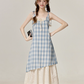 Summer temperament blue plaid suspender dress beautiful holiday dress R1891