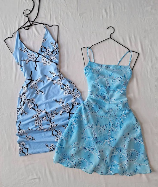 Blue sexy suspenders waist slimming short skirt homecoming dress R2719