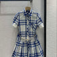 Blue and white shirt skirt slim youthful vitality pleated skirt homecoming dress R4013