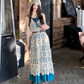 Fairy simple and elegant French blue suspender dress v-neck hollow woven knitted cardigan suit R1760