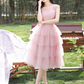 Lovely Pink Beaded Homecoming Dress ,A-Line Off-the-shoulder Frilled Corset Short Prom Dress RS812