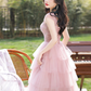 Lovely Pink Beaded Homecoming Dress ,A-Line Off-the-shoulder Frilled Corset Short Prom Dress RS812