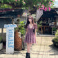 Floral print puff sleeve V-neck A-line dress R9103