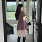 Floral print puff sleeve V-neck A-line dress R9103