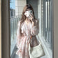 Chiffon Watercolor Print Long Sleeve A-Line Dress R9104