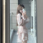 Chiffon Watercolor Print Long Sleeve A-Line Dress R9104