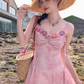 Tea break gentle style floral dress large size sweet holiday style pleated slim long skirt R1821
