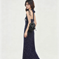 Navy Blue Y2K Floral Backless Halter Dress R9109