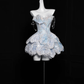 Light blue diamond sequined tube top with slim waist and short skirt for homecoming dress R4124