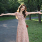 Summer Chiffon Floral Long Dress with Puff Sleeves R9110