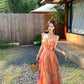 Backless Orange Floral Floor-Length Beach Dress R9111