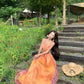 Backless Orange Floral Floor-Length Beach Dress R9111