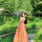 Backless Orange Floral Floor-Length Beach Dress R9111