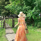 Backless Orange Floral Floor-Length Beach Dress R9111