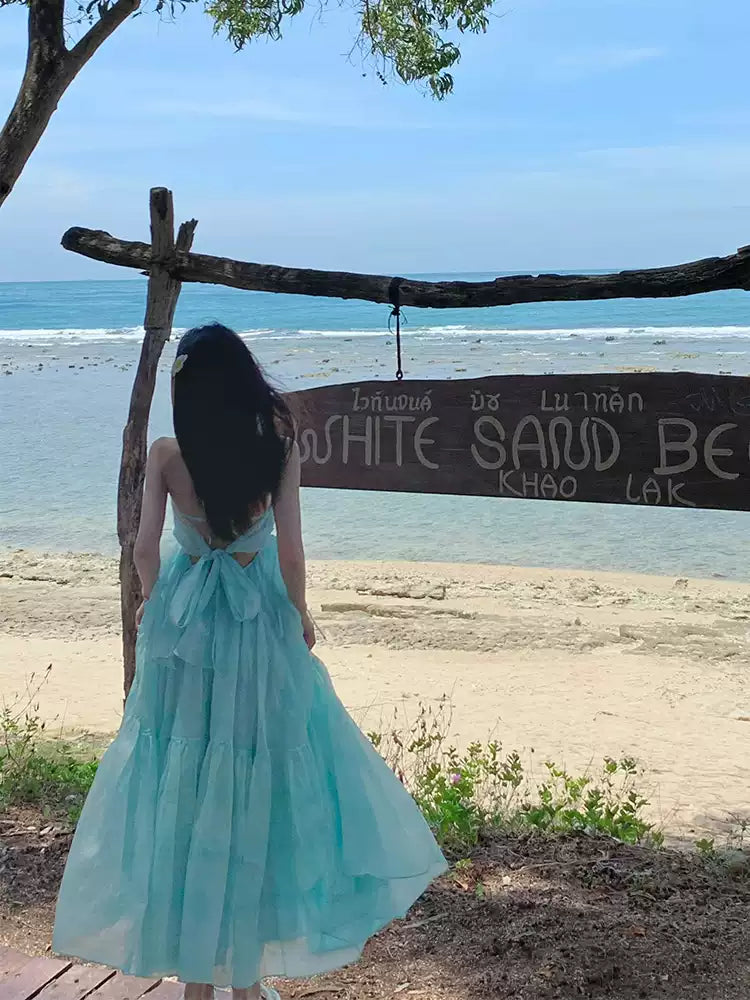 Mint Green Halter Neck Flowy Maxi Dress R9112