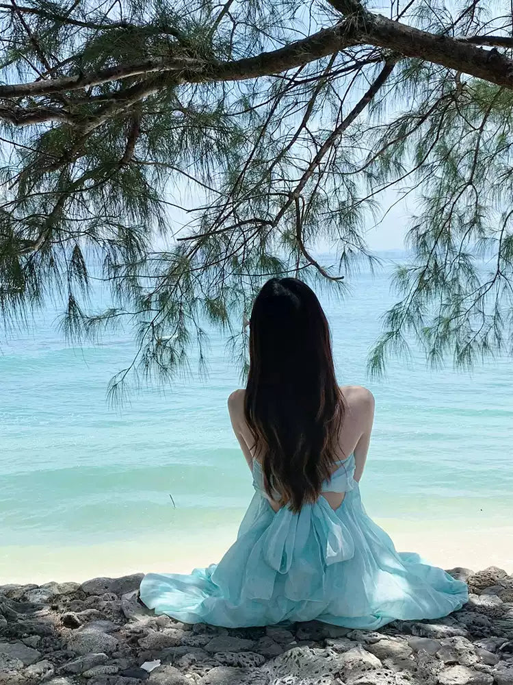 Mint Green Halter Neck Flowy Maxi Dress R9112