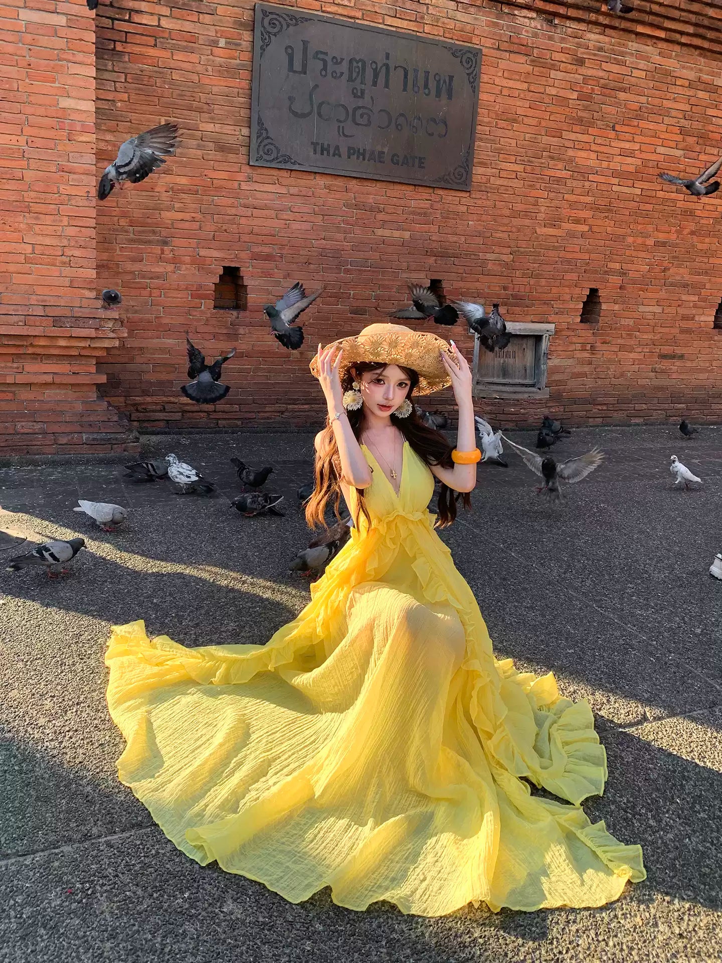 Dopamine Yellow Halter Neck Flowy Long Dress R9113