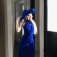 Elegant Blue Halter Backless Vacation Dress R9114