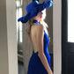 Elegant Blue Halter Backless Vacation Dress R9114
