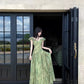 French Vintage Green Floral Chiffon Maxi Dress R9115