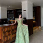 French Vintage Green Floral Chiffon Maxi Dress R9115