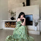 French Vintage Green Floral Chiffon Maxi Dress R9115