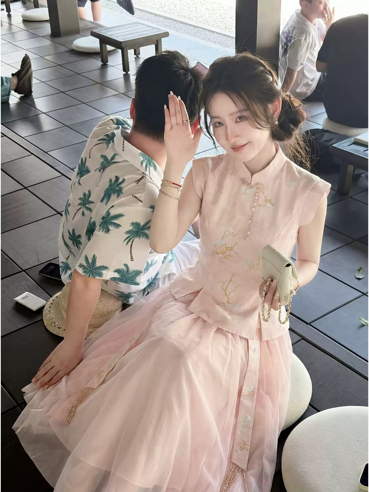 Chinese Embroidered Cheongsam Tulle Dress R9116
