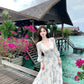 Romantic White & Blue Floral Tiered Maxi Dress R9118