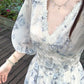 Romantic White & Blue Floral Tiered Maxi Dress R9118